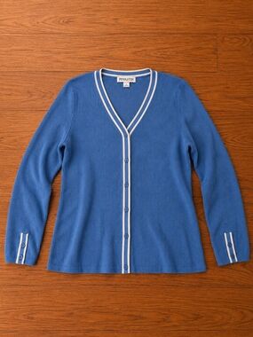 Pendleton Women’s Ribbed Blue Cardigan Sweater Size Large Button Front V-Neck Kn